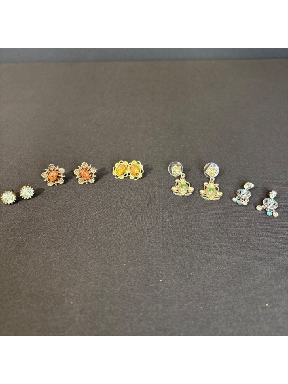 Vintage Dangle Earring Lot of 5 Studs & Dangling Gemstones Costume Earrings
